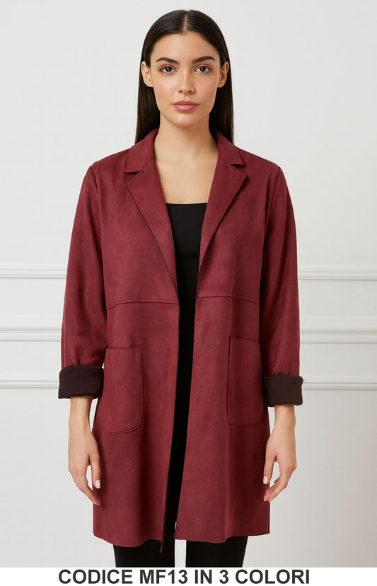 Cappotto leggero in suede con tasche frontali Cardigan in 3 colori – MF13