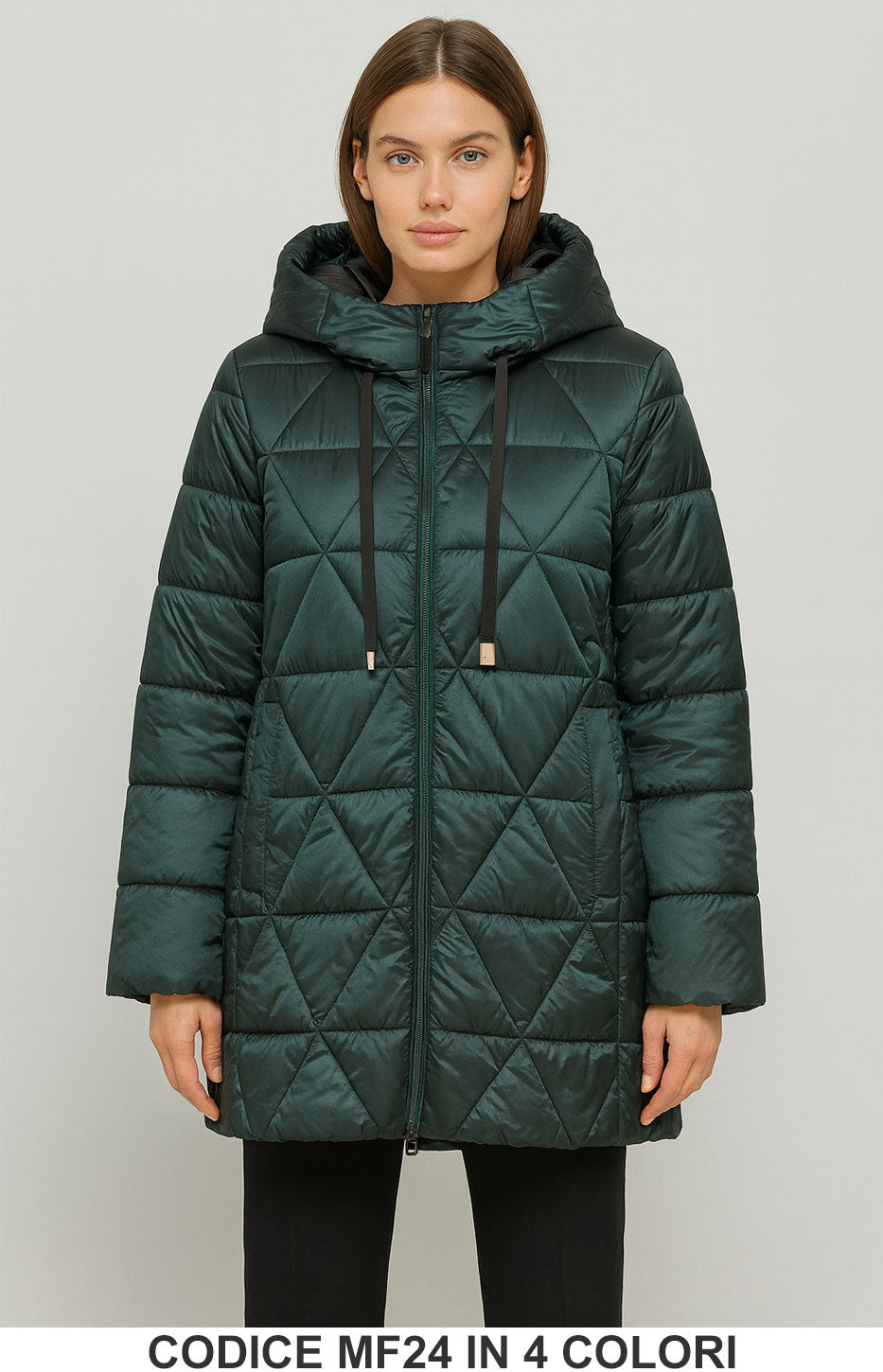Piumino Lungo Trapuntato con Cappuccio Giubbotto Cappotto Fashion in 4 Colori – MF24