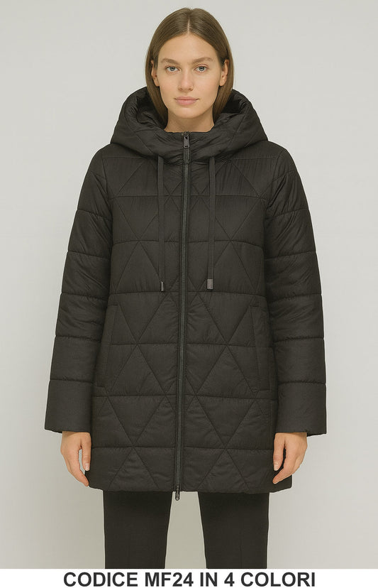 Piumino Lungo Trapuntato con Cappuccio Giubbotto Cappotto Fashion in 4 Colori – MF24