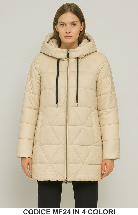 Piumino Lungo Trapuntato con Cappuccio Giubbotto Cappotto Fashion in 4 Colori – MF24