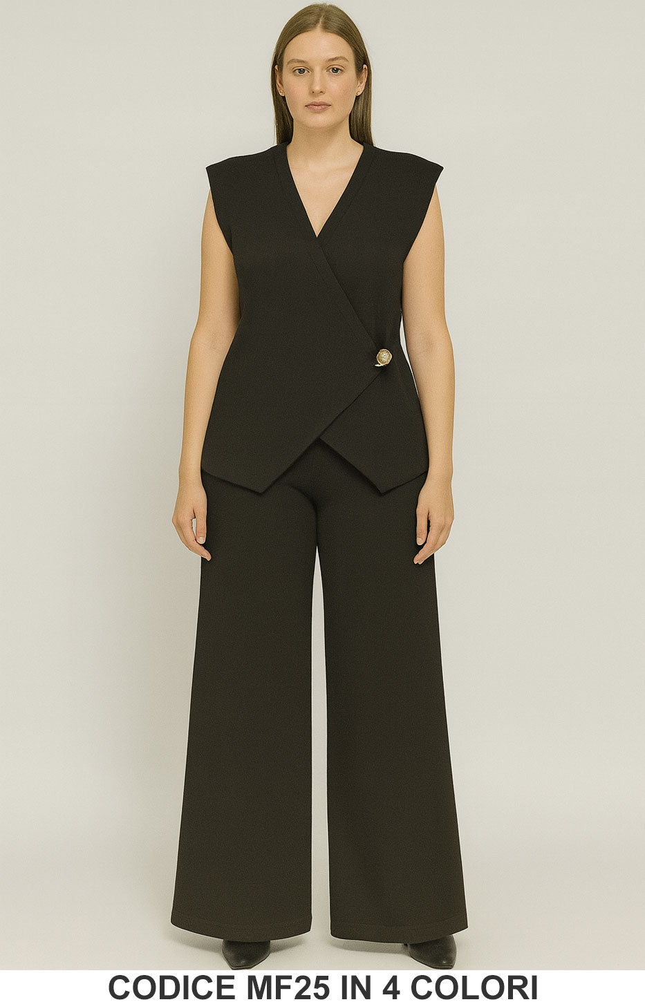 Completo in Maglia con Top Asimmetrico e Pantalone a Palazzo Coordinato in 4 colori – MF25
