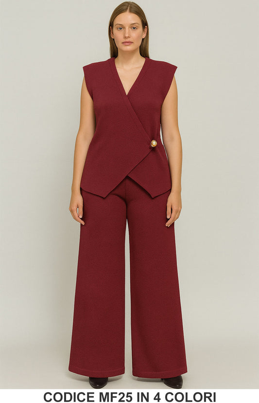Completo in Maglia con Top Asimmetrico e Pantalone a Palazzo Coordinato in 4 colori – MF25