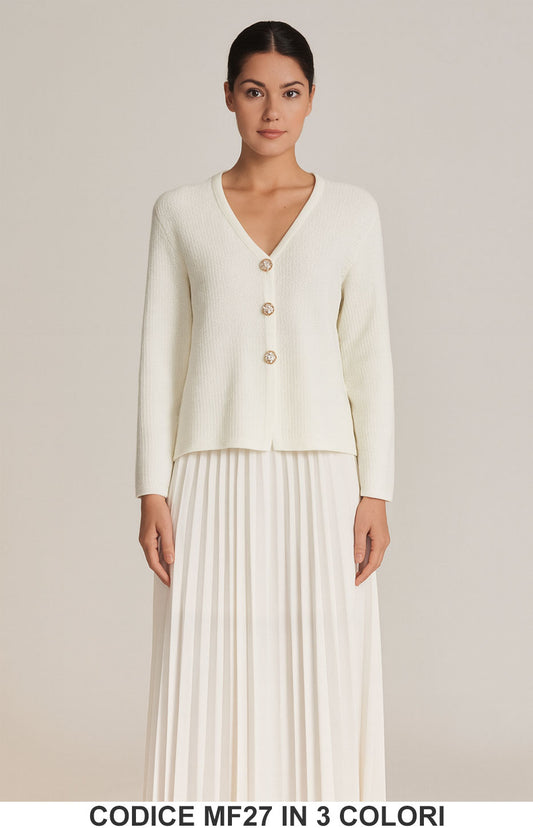 Completo in Maglia con Cardigan Gioiello e Gonna Plissé Coordinato Elegante in 3 colori – MF27