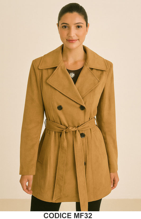 Trench in Dainetto con cintura Cappotto Elegante Cammello Bottoni Neri Giubbotto Fashion – MF32