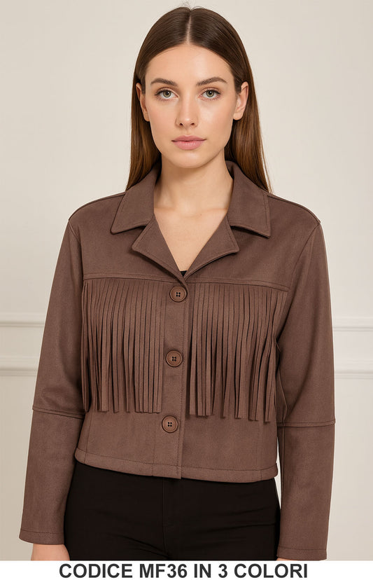 Giacca con frange scamosciata Giubbotto Dainetto Elegante Caldo in 3 colori – MF36