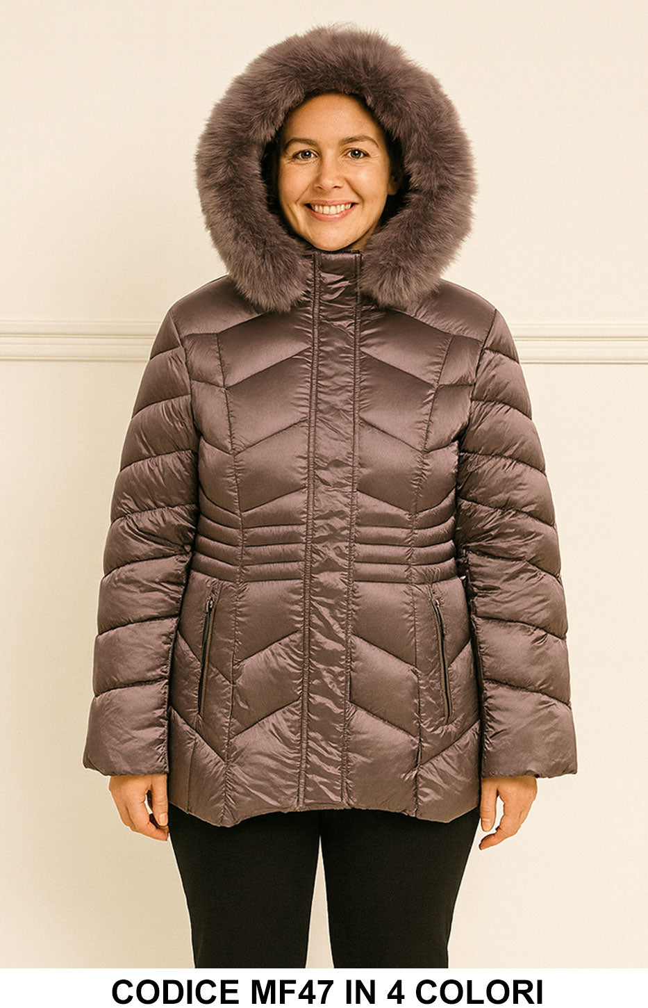 Piumino Donna con Cappuccio in Pelliccia Ecologica Giubbotto Caldo e Femminile in 3 Colori – MF47