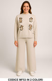 Completo in maglia con orsetti ricamati Pantalone Palazzo Coordinato Casual in 2 colori – MF53