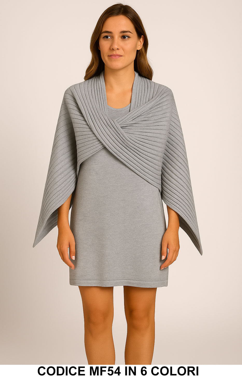 Completo due pezzi in maglia con abito e scialle coordinato in 6 colori – MF54