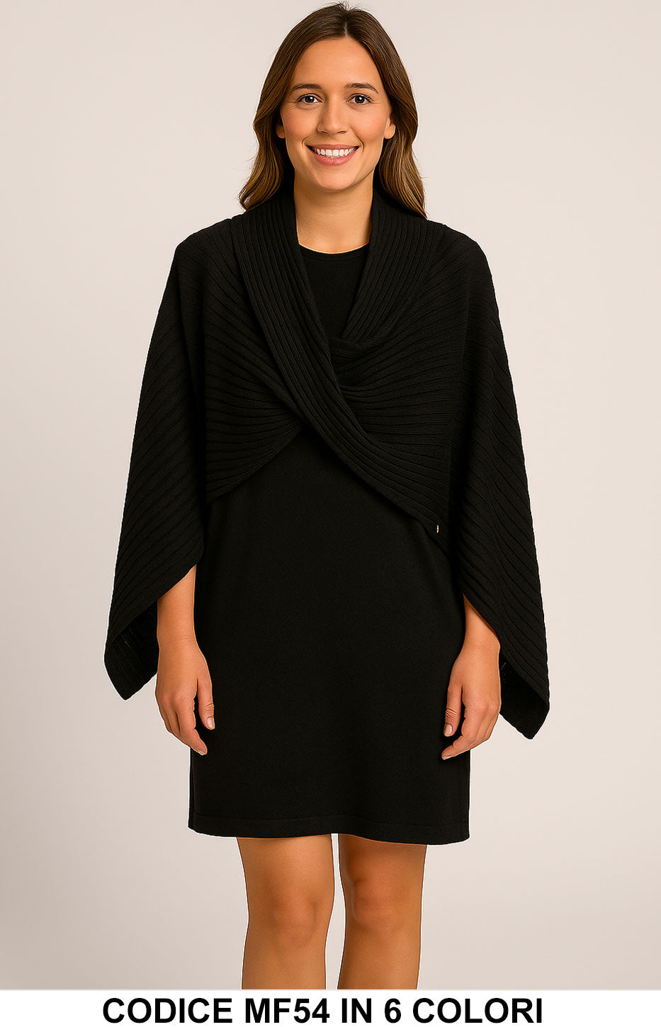 Completo due pezzi in maglia con abito e scialle coordinato in 6 colori – MF54