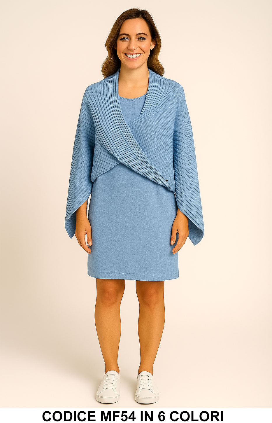 Completo due pezzi in maglia con abito e scialle coordinato in 6 colori – MF54