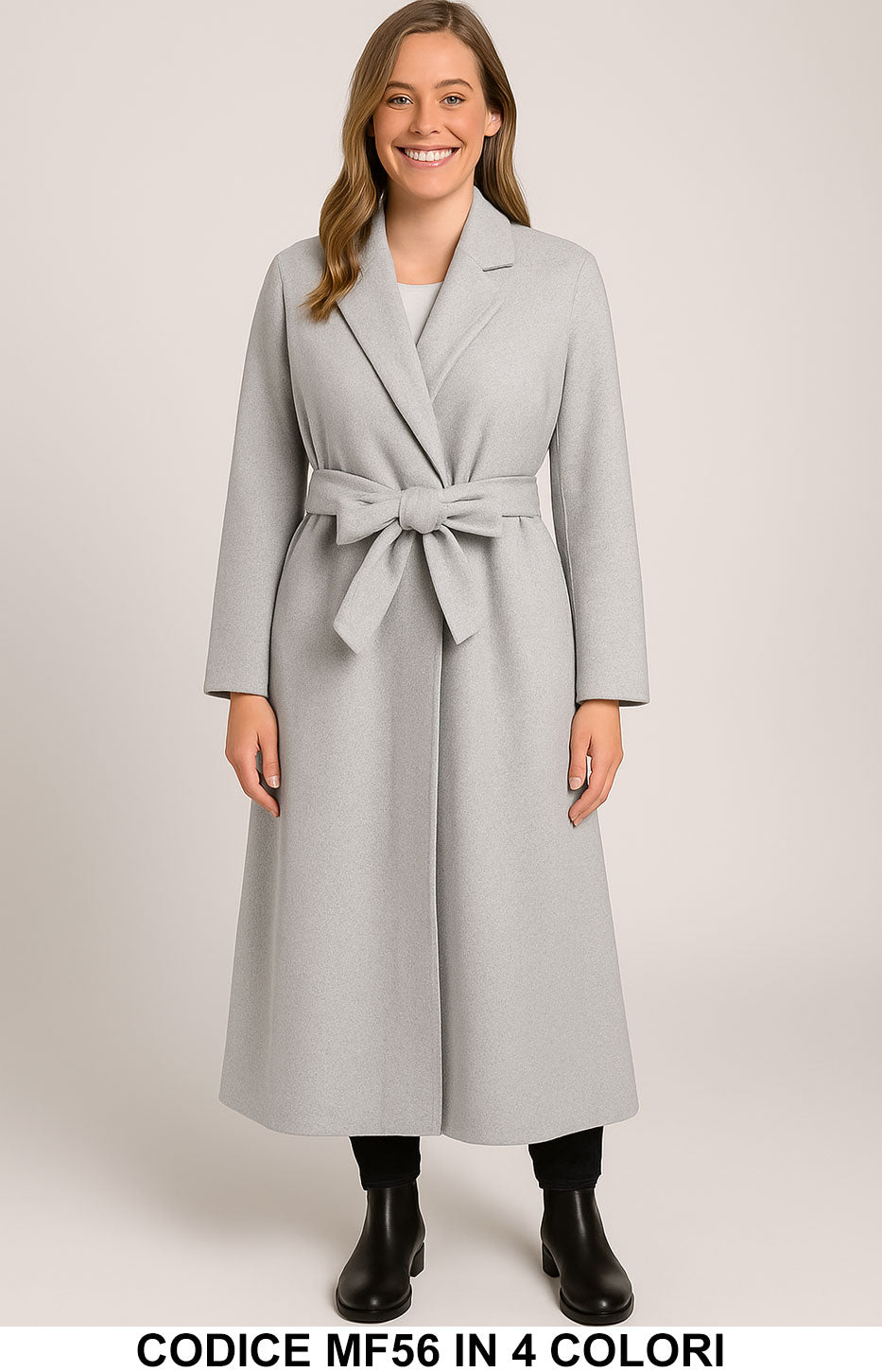 Cappotto lungo con cintura e revers classici in 4 colori – MF56