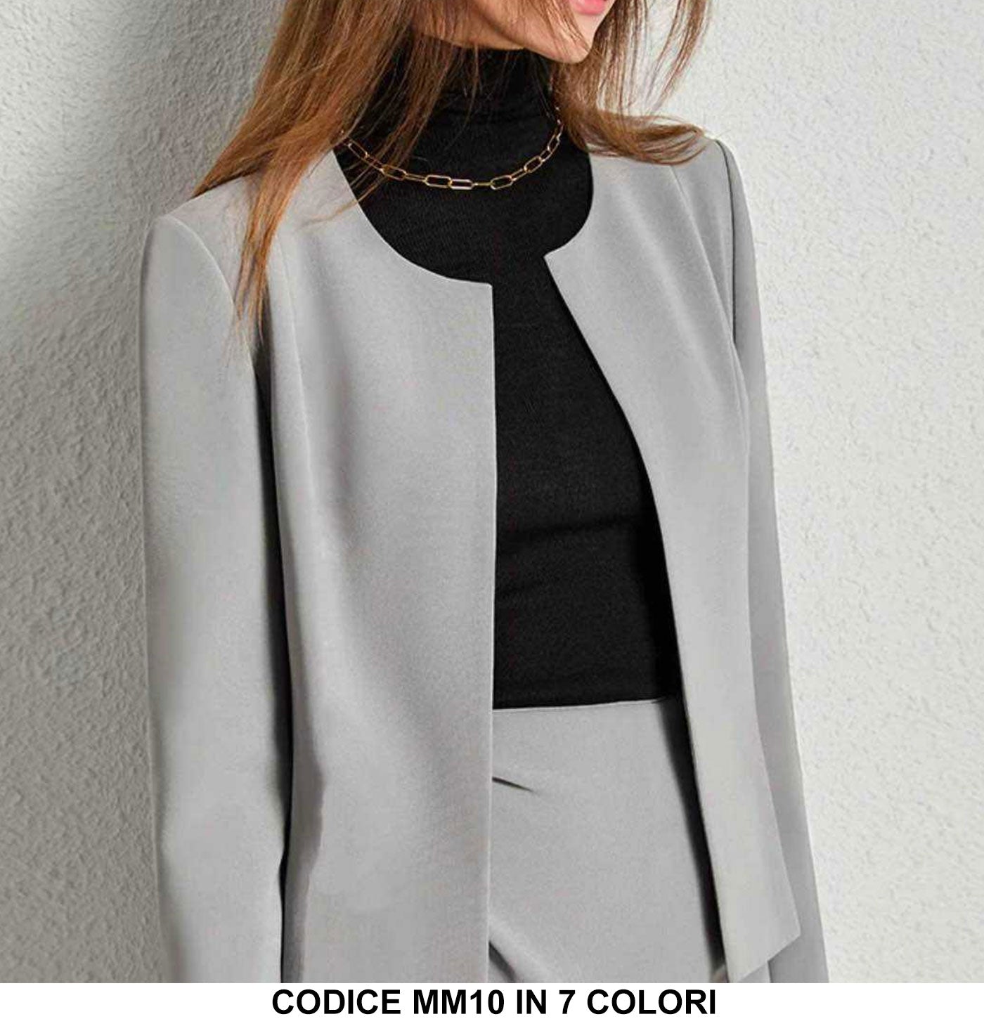 Giacca Corta Capospalla Donna Elegante Senza Collo Polsino con Risvolto Casual in 8 Colori - MM10
