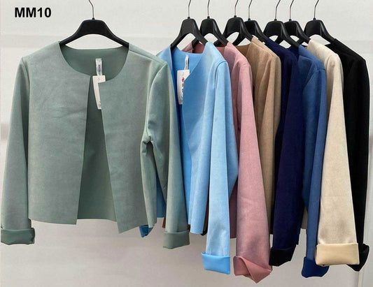 Giacca Corta Capospalla Donna Elegante Senza Collo Polsino con Risvolto Casual in 8 Colori - MM10