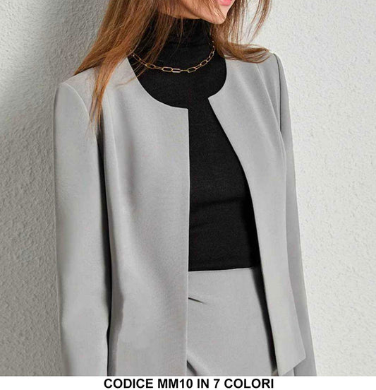 Giacca Corta Capospalla Donna Elegante Senza Collo Polsino con Risvolto Casual in 8 Colori - MM10