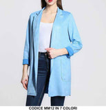 Giacca Lunga Capospalla Donna Elegante Polsino con Risvolto Cappottino con Collo Blazer in Celeste - MM12