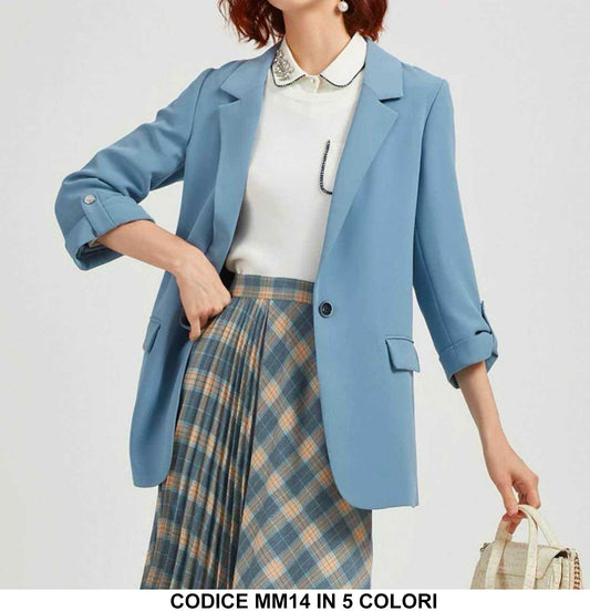 Giacca Tailleur Casual Donna Risvolti Polsino con Bottone Blazer Elegante in 5 Colori - MM14