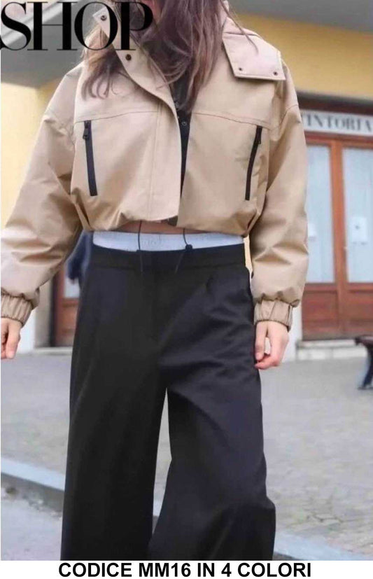 Giubbotto Corto Collo Alto Fashion Ragazze Donna Giubbino Particolari neri in 4 Colori - MM16