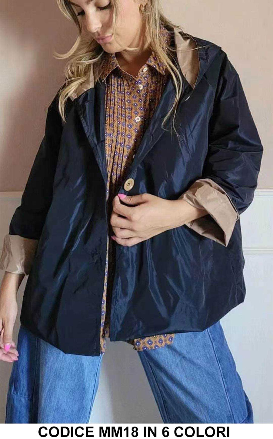 Giacca Casual con Bottoni Cappuccio Polsini Risvoltati Giubbotto Antivento Elegante in 7 Colori - MM18