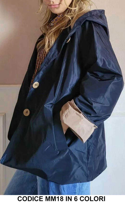 Giacca Casual con Bottoni Cappuccio Polsini Risvoltati Giubbotto Antivento Elegante in 7 Colori - MM18
