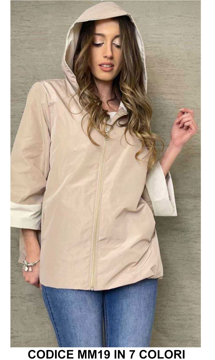 Giacca Casual con Zip Cappuccio Polsini Risvoltati Giubbotto Antivento Elegante in 7 Colori - MM19