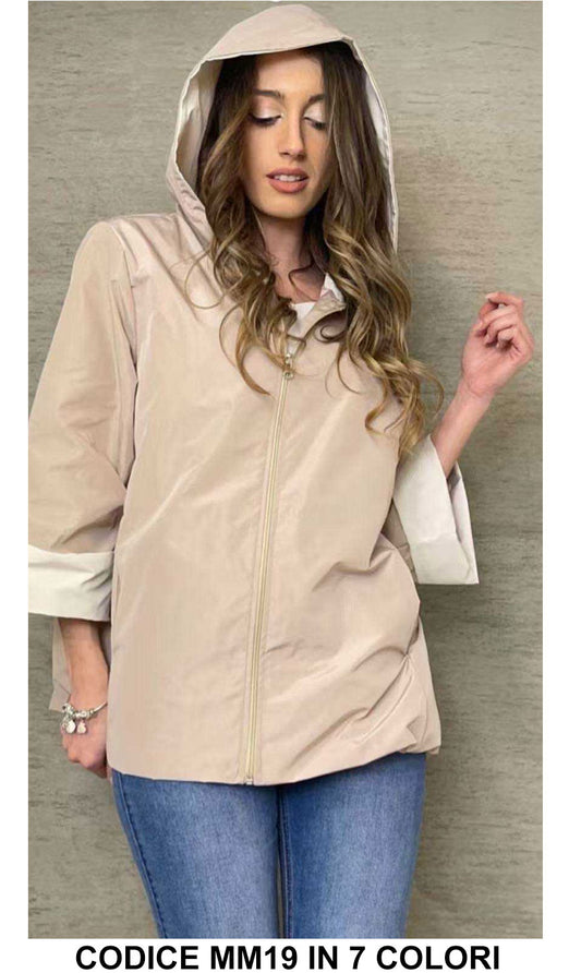 Giacca Casual con Zip Cappuccio Polsini Risvoltati Giubbotto Antivento Elegante in 7 Colori - MM19