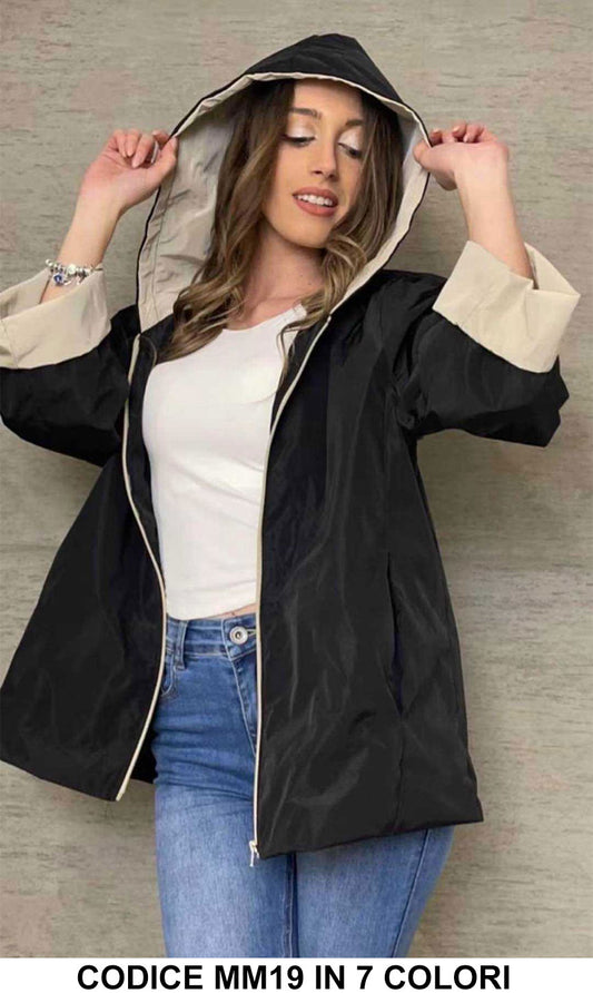 Giacca Casual con Zip Cappuccio Polsini Risvoltati Giubbotto Antivento Elegante in 7 Colori - MM19