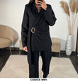 Tailleur Completo Nero Giacca ad Incrocio Chiusura Gioiello Pantalone Palazzo Coordinato Elegante in 6 Colori - MM1
