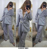 Tailleur Completo Nero Giacca ad Incrocio Chiusura Gioiello Pantalone Palazzo Coordinato Elegante in 6 Colori - MM1
