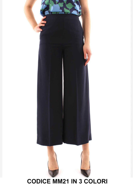 Pantalone Donna a Palazzo con Pieghe Modello Capri Pantaloni Midi Eleganti Casual in 3 Colori - MM21
