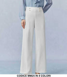 Pantalone Donna a Palazzo Elegante 4 Bottoni Gioiello in Vita Pantaloni Casual Ragazza in 4 Colori - MM25