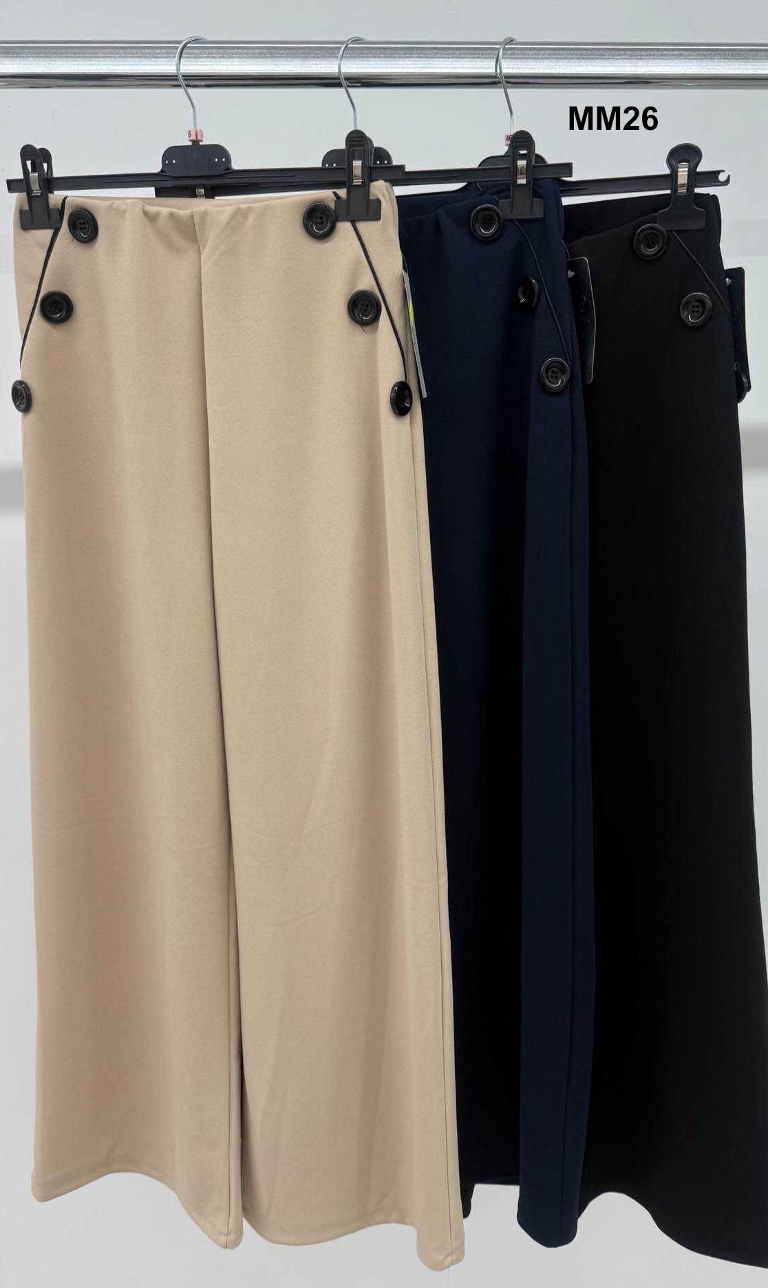 Pantalone Donna a Palazzo Elegante con Bottoni Modello Capri Pantaloni Casual Ragazza in 3 Colori - MM26
