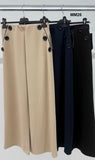 Pantalone Donna a Palazzo Elegante con Bottoni Modello Capri Pantaloni Casual Ragazza in 3 Colori - MM26