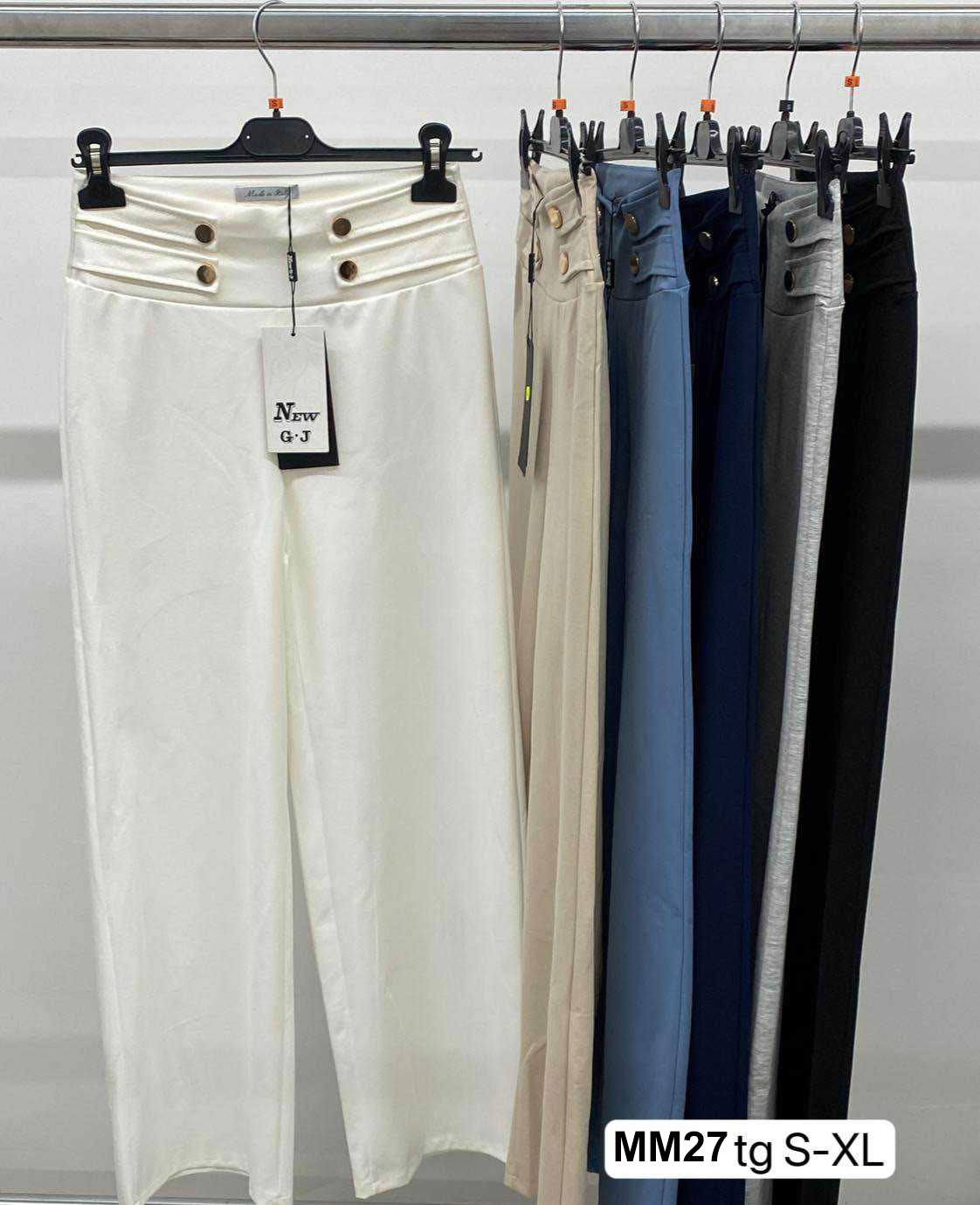 Pantalone Donna a Palazzo Elegante 4 Bottoni Gioiello in Vita Pantaloni Casual Ragazza in 6 Colori - MM27