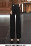 Pantalone Donna a Palazzo Elegante 4 Bottoni Gioiello in Vita Pantaloni Casual Ragazza in 6 Colori - MM27