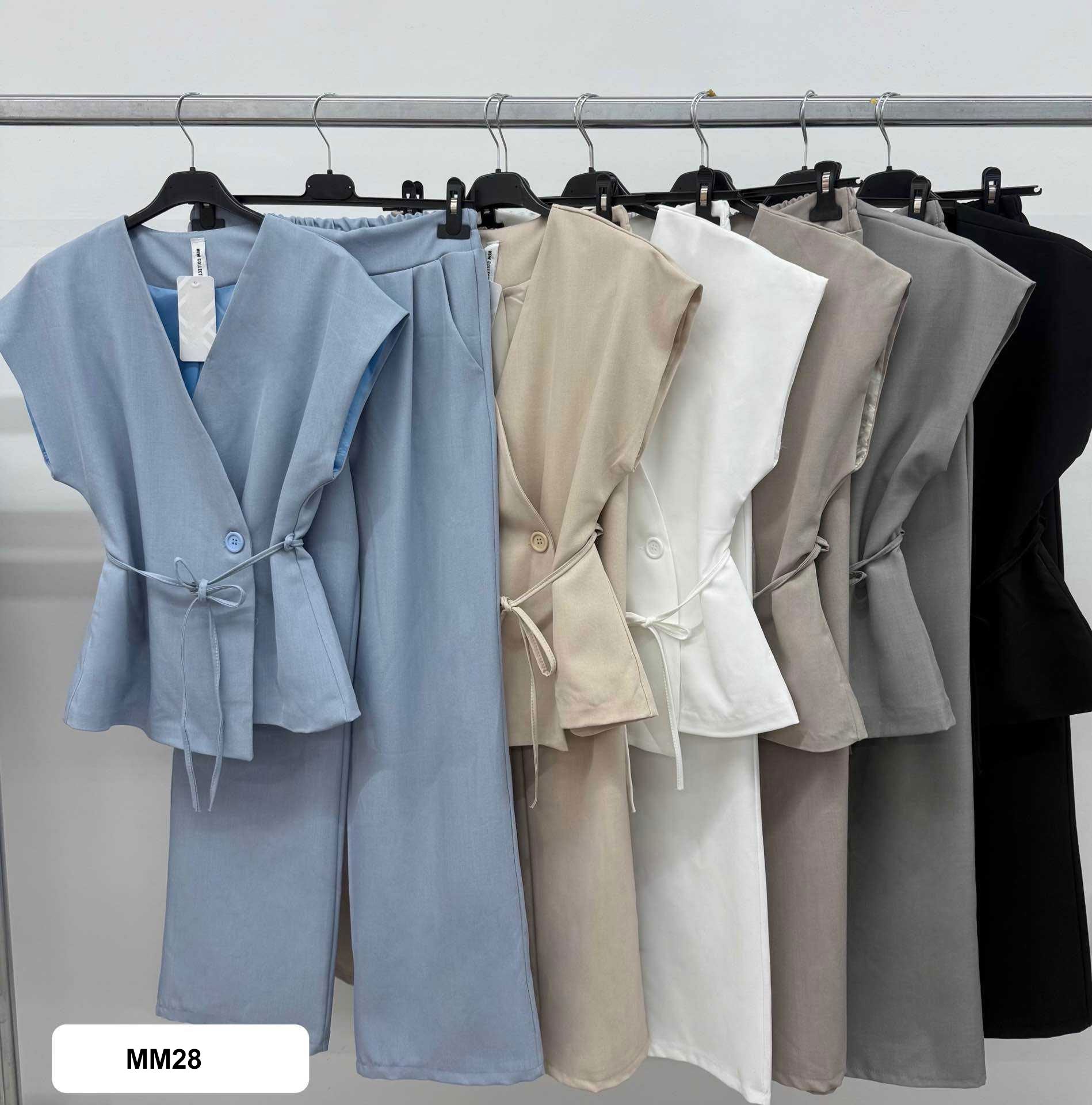 Completo Maglia Gilet Manica Corta con Cintura Pantaloni Palazzo Coordinato Elegante in 6 Colori - MM28