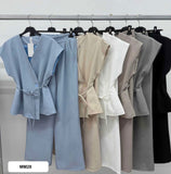 Completo Maglia Gilet Manica Corta con Cintura Pantaloni Palazzo Coordinato Elegante in 6 Colori - MM28