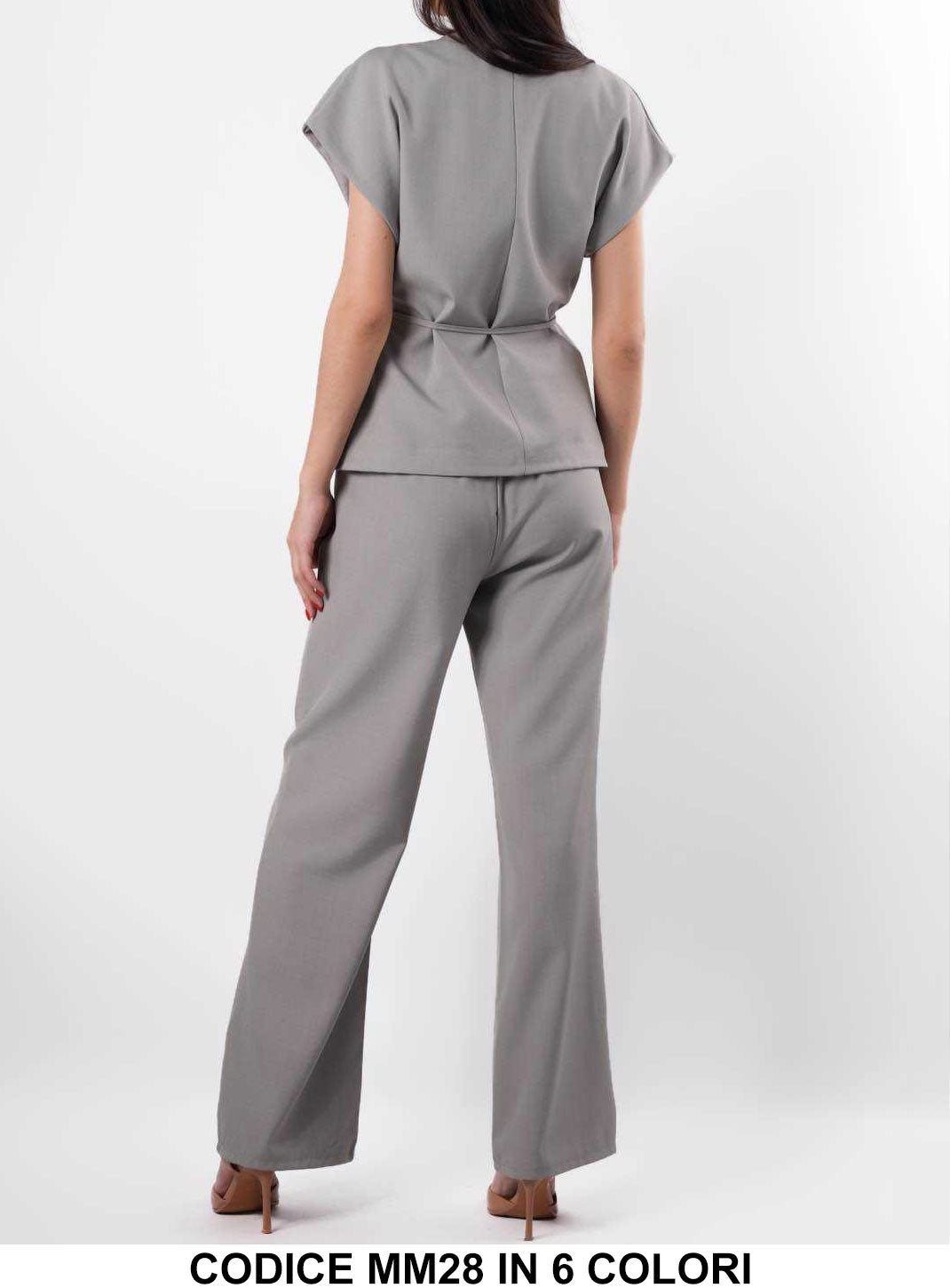 Completo Maglia Gilet Manica Corta con Cintura Pantaloni Palazzo Coordinato Elegante in 6 Colori - MM28