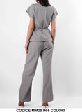 Completo Maglia Gilet Manica Corta con Cintura Pantaloni Palazzo Coordinato Elegante in 6 Colori - MM28
