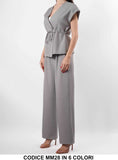 Completo Maglia Gilet Manica Corta con Cintura Pantaloni Palazzo Coordinato Elegante in 6 Colori - MM28