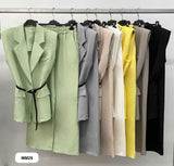 Completo Maglia Gilet Collo Elegante con Cintura Pantaloni Palazzo Coordinato Elegante in 7 Colori - MM29