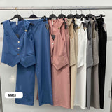 Completo Maglia Gilet Spallina Gioiello Pantaloni Palazzo Coordinato Tailleur Elegante Casual in 7 Colori - MM33