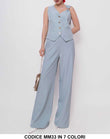 Completo Maglia Gilet Spallina Gioiello Pantaloni Palazzo Coordinato Tailleur Elegante Casual in 7 Colori - MM33