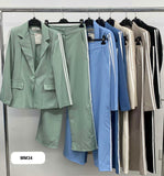 Tailleur Completo Giacca e Pantalone Palazzo Righe Bianche Verticali Coordinato Elegante Casual in 6 Colori - MM34