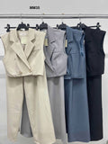 Completo Giacca Gilet Corta Smanicata Pantalone Palazzo Coordinato Tailleur Elegante in 4 Colori - MM35