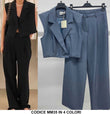 Completo Giacca Gilet Corta Smanicata Pantalone Palazzo Coordinato Tailleur Elegante in 4 Colori - MM35