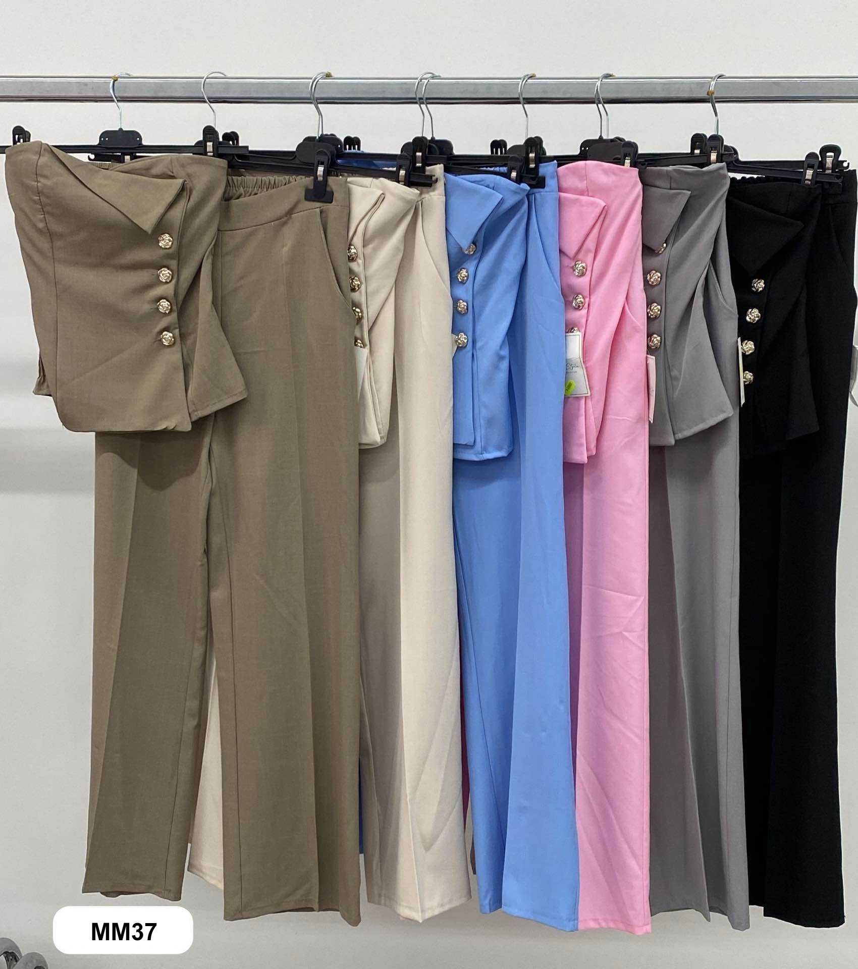 Completo Elegante Maglia Top Bottoni oro Gioiello Pantalone Palazzo Coordinato Fashion in 6 Colori - MM37