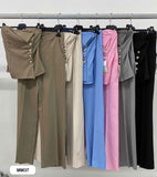 Completo Elegante Maglia Top Bottoni oro Gioiello Pantalone Palazzo Coordinato Fashion in 6 Colori - MM37