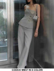 Completo Elegante Maglia Top Bottoni oro Gioiello Pantalone Palazzo Coordinato Fashion in 6 Colori - MM37