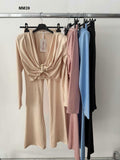 Completo Maglia Manica Lunga Nodo Gioiello in Vita Pantalone Aderente Zampa Coordinato in 4 Colori - MM39