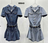 Abito Corto in Jeans Mezza Manica con Bottoni Vestito Casual Ragazza Gonna Plissè in 2 Colori - MM40